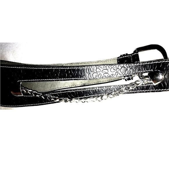 Italian Leather Belt Embossed & Chain Wide Belt, Made in Italy, S - Picture 2 of 6